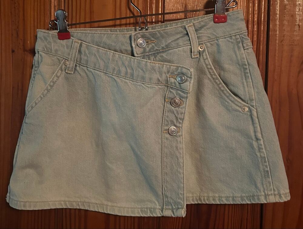 Free People We The Free Wynne Denim Skirt Womens 24 Blue Wrap Button Front Mini